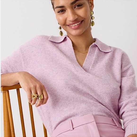 J. Crew Collared V-neck Sweater in Supersoft Yarn Lavender Pink Heather Size M - Picture 1 of 7